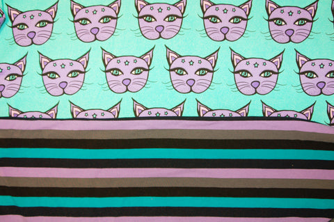 Turquoise and Purple Mystic Kitties Stripe Combo- Choose: size, inner and snaps - DAY WITH WINDPRO - Hybrid Fitted