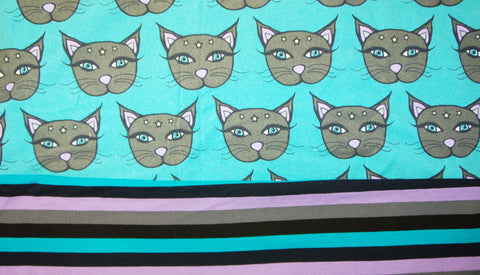 Teal and Gray Mystic Kitties Combo Stipe - Choose: size, inner and snaps - DAY WITH WINDPRO - Hybrid Fitted
